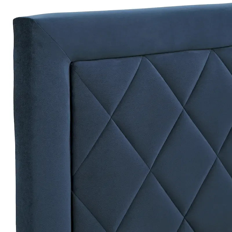 Lit plateforme rembourré en velours, King Queen Full, velours gris crème bleu foncé