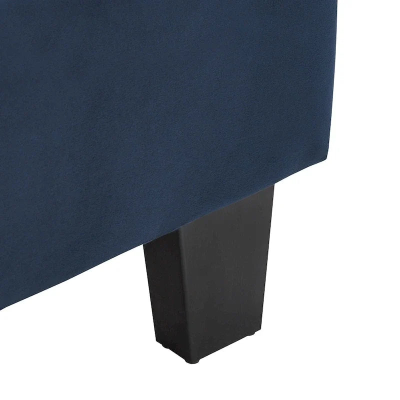 Lit plateforme rembourré en velours, King Queen Full, velours gris crème bleu foncé