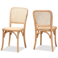 Ensemble de 2 chaises de salle à manger Neah en rotin tressé et bois, style Mid-Century Modern