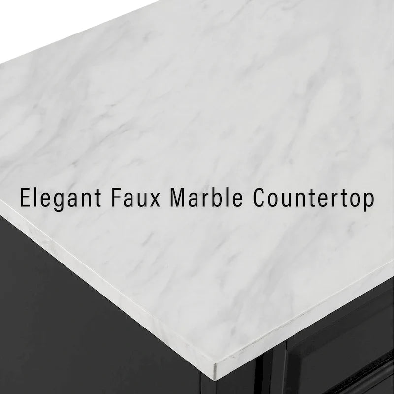 Dessert d'îlot de cuisine avec rangement, 45,7x106,7x91,4 cm, blanc et noir vieilli