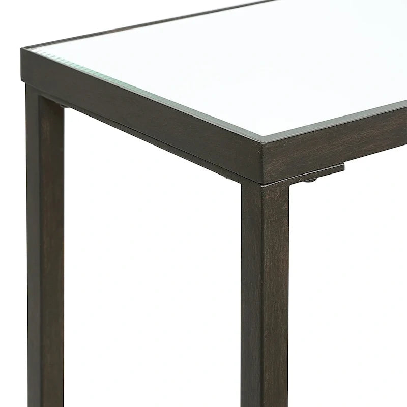 Console en métal noir mat avec plateau miroir, table d'appoint moderne pour entrée