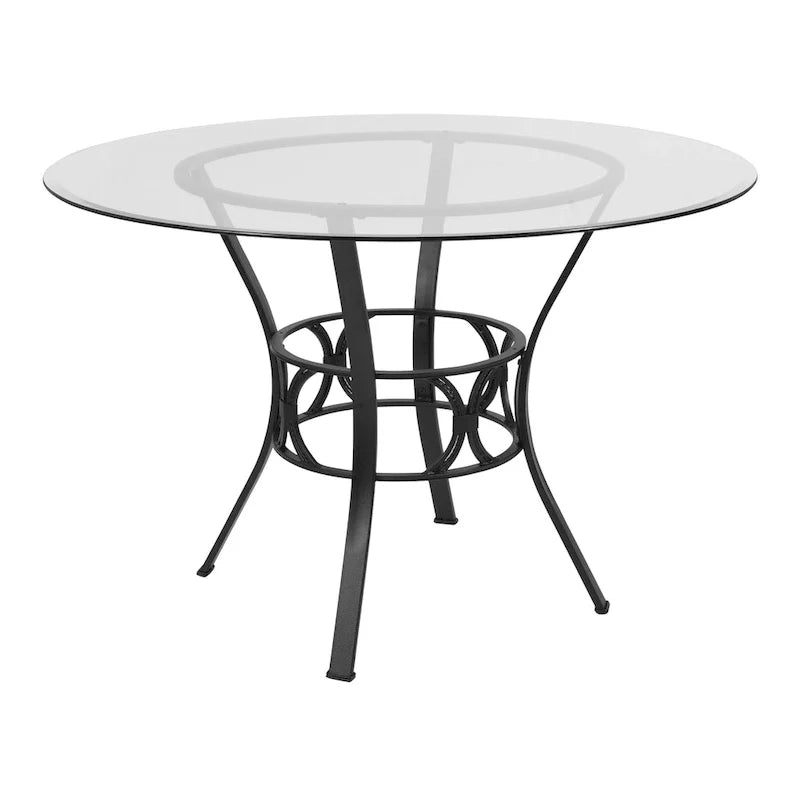 Table à manger ronde en verre de 45" avec piètement métallique de style croissant
