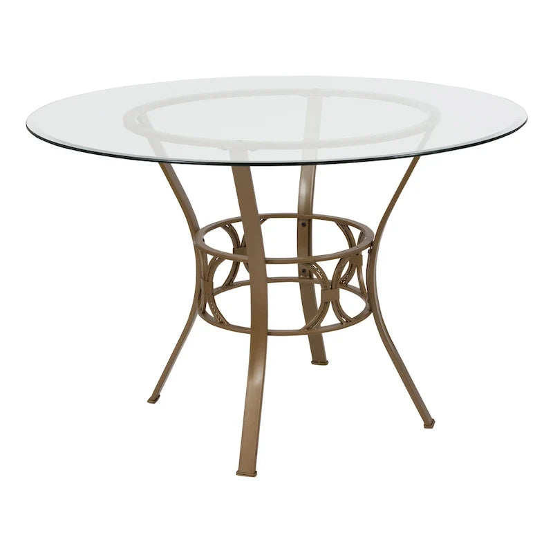 Table à manger ronde en verre de 45" avec piètement métallique de style croissant
