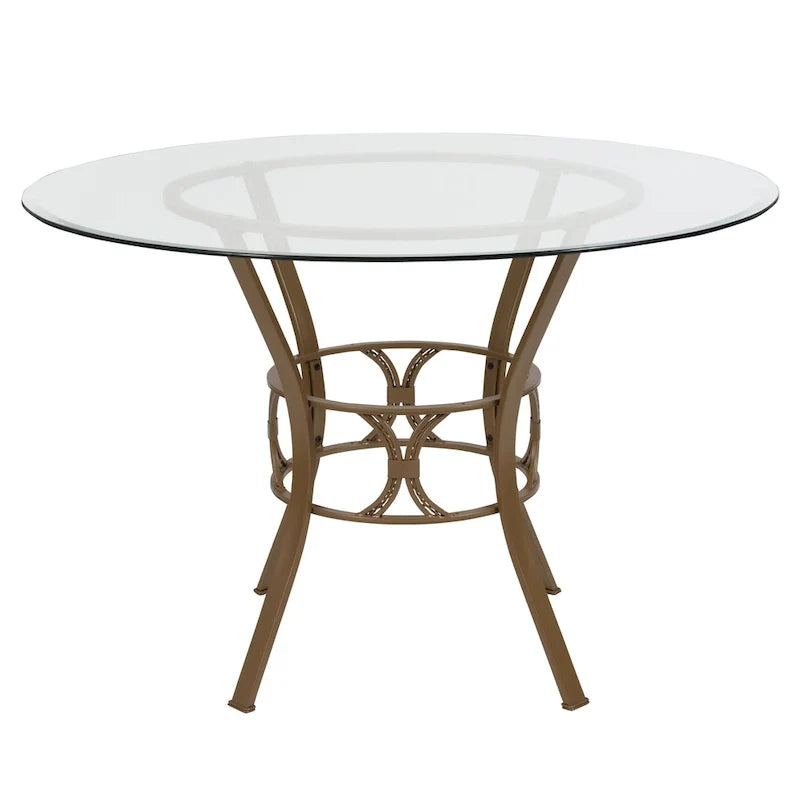Table à manger ronde en verre de 45" avec piètement métallique de style croissant