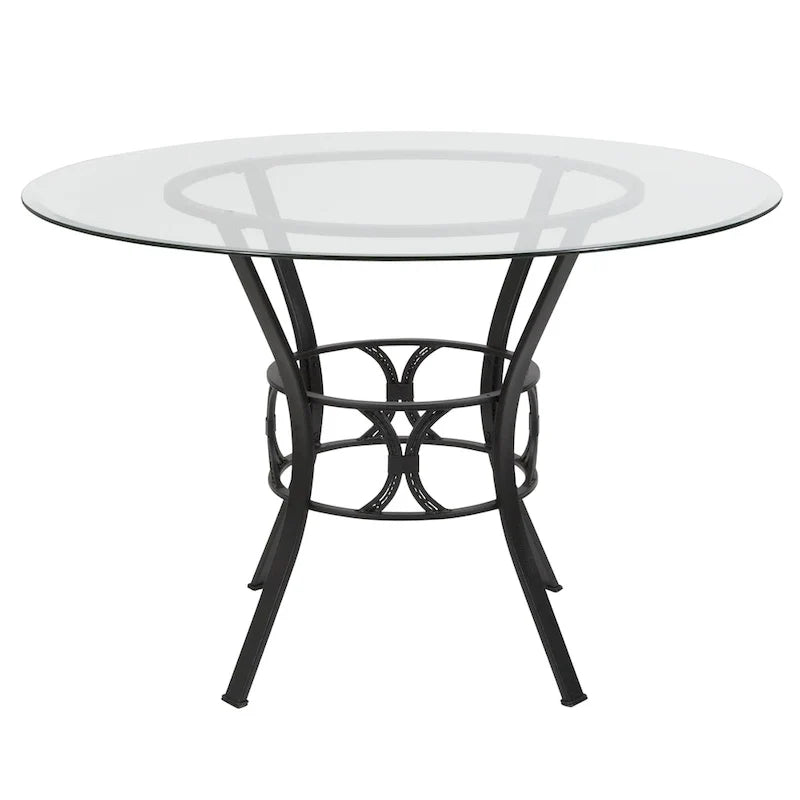 Table à manger ronde en verre de 45" avec piètement métallique de style croissant