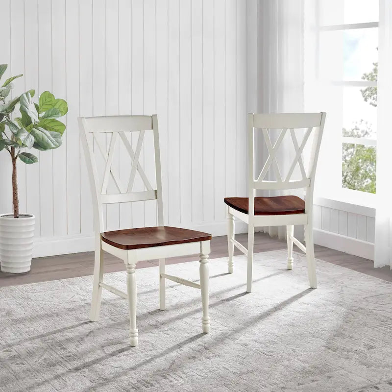 Crosley Shelby Cherry/Antique White Wood Dining Chair (Set of 2) - 17.75 W x 23.5 D x 39 H
