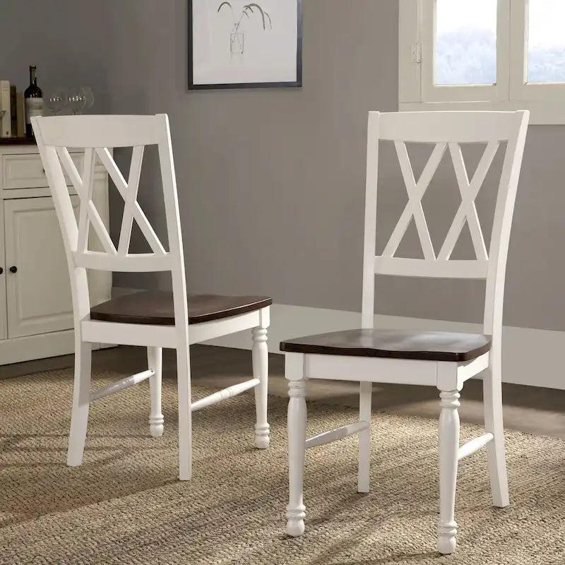 Lot de 2 chaises de salle à manger en bois, Cerise et Blanc antique, 17,75" L x 23,5" P x 39" H