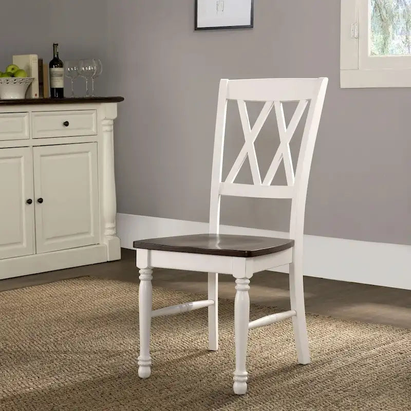 Lot de 2 chaises de salle à manger en bois, Cerise et Blanc antique, 17,75" L x 23,5" P x 39" H