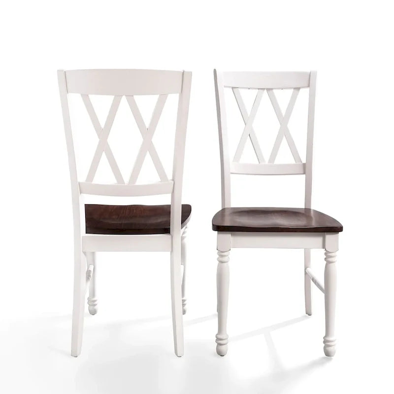 Lot de 2 chaises de salle à manger en bois, Cerise et Blanc antique, 17,75" L x 23,5" P x 39" H