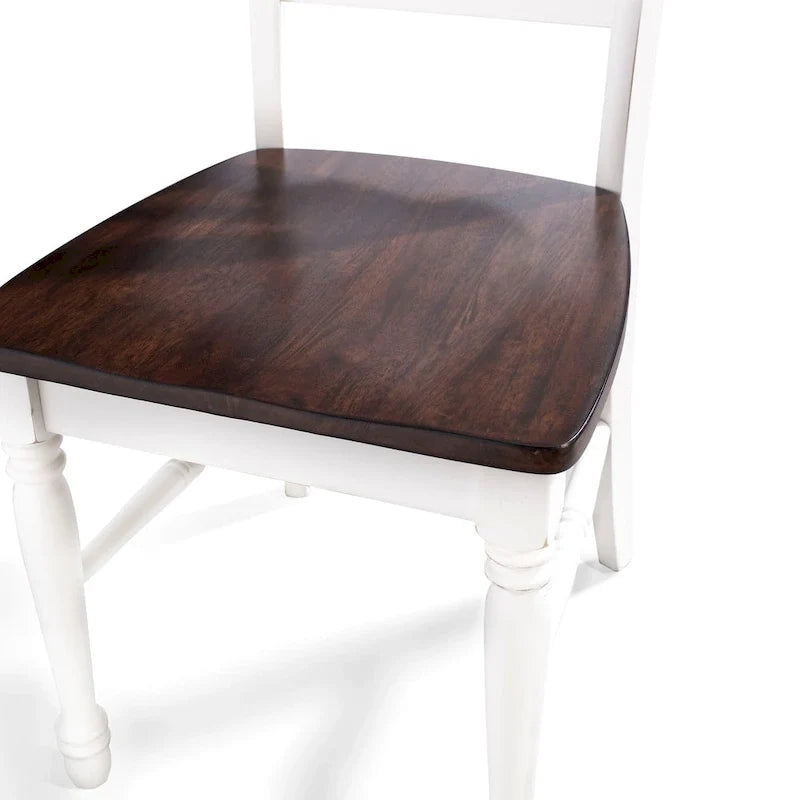 Lot de 2 chaises de salle à manger en bois, Cerise et Blanc antique, 17,75" L x 23,5" P x 39" H