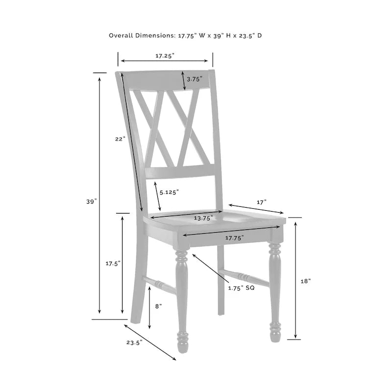 Lot de 2 chaises de salle à manger en bois, Cerise et Blanc antique, 17,75" L x 23,5" P x 39" H