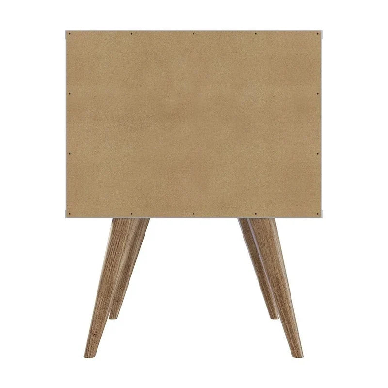 Table de chevet avec poignées en similicuir, finition blanc bleu naturel, table d'appoint de chambre