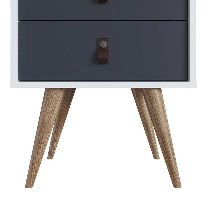 Table de chevet avec poignées en similicuir, finition blanc bleu naturel, table d'appoint de chambre