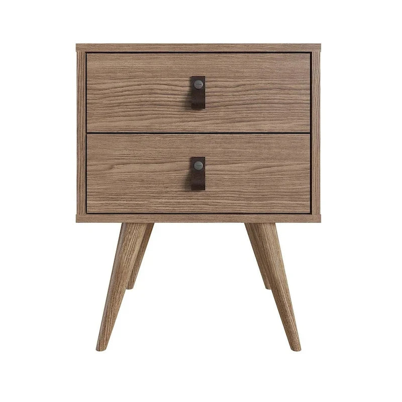 Table de chevet avec poignées en similicuir, finition blanc bleu naturel, table d'appoint de chambre