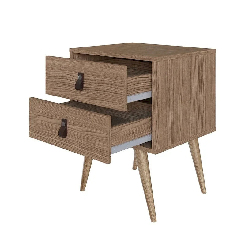 Table de chevet avec poignées en similicuir, finition blanc bleu naturel, table d'appoint de chambre