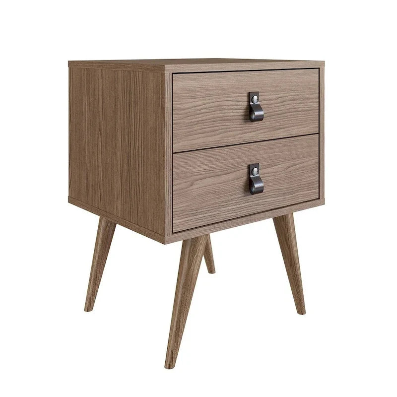Table de chevet avec poignées en similicuir, finition blanc bleu naturel, table d'appoint de chambre