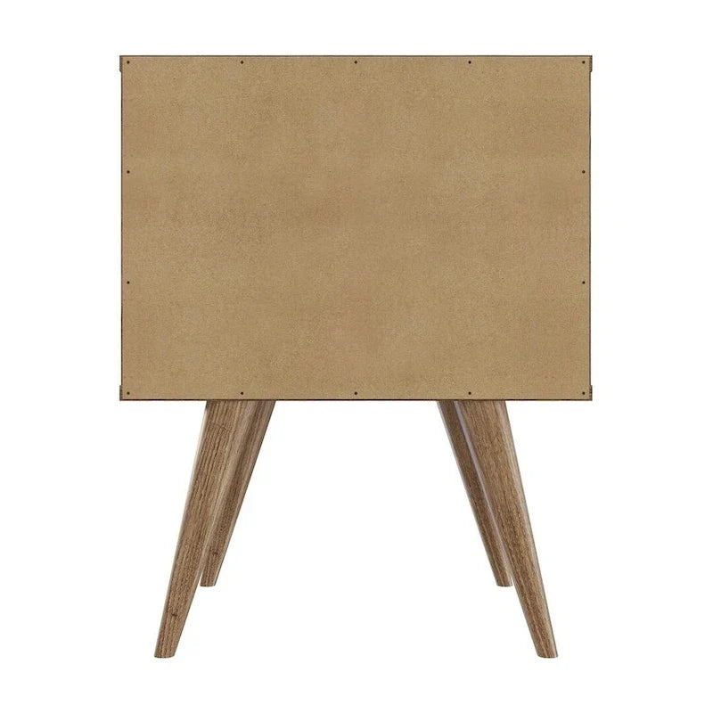 Table de chevet avec poignées en similicuir, finition blanc bleu naturel, table d'appoint de chambre