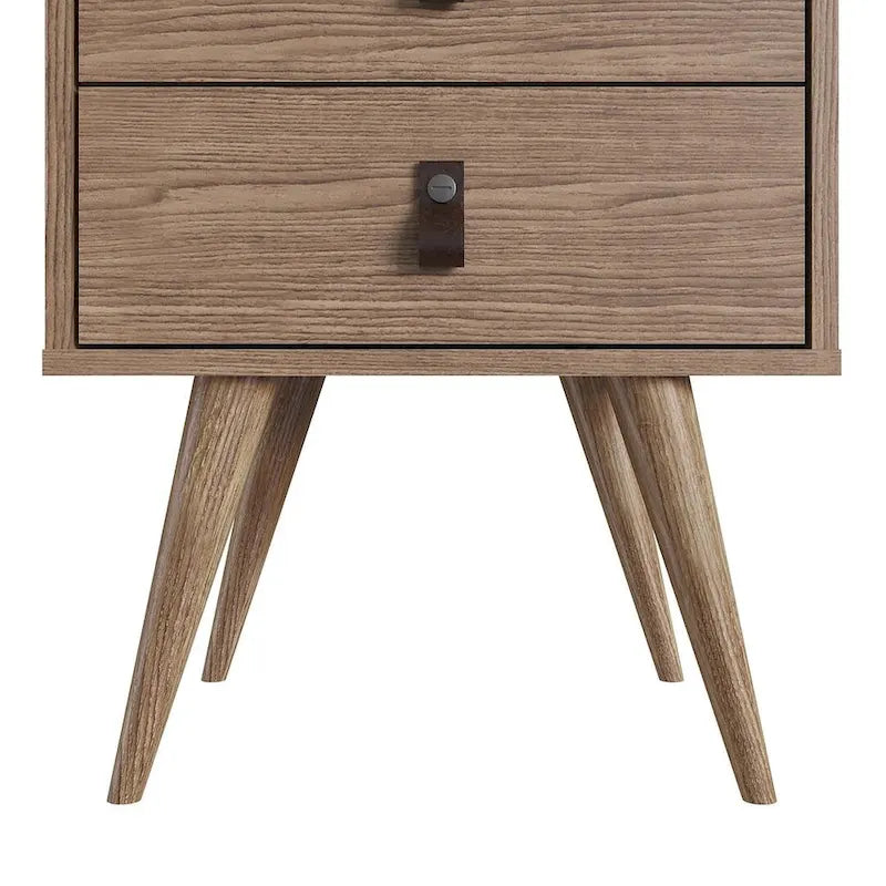 Table de chevet avec poignées en similicuir, finition blanc bleu naturel, table d'appoint de chambre