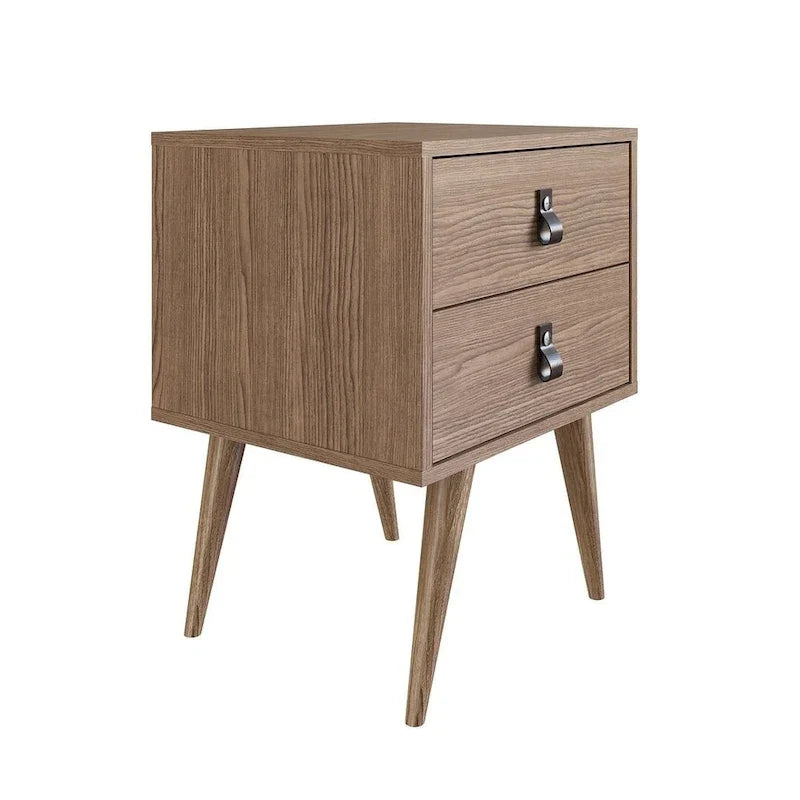 Table de chevet avec poignées en similicuir, finition blanc bleu naturel, table d'appoint de chambre