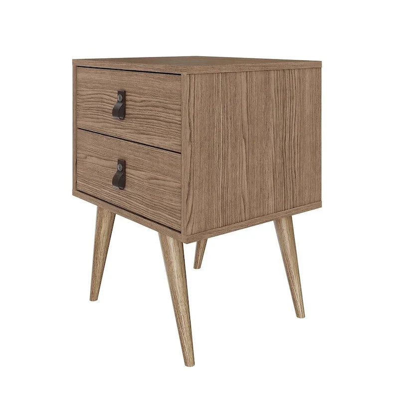 Table de chevet avec poignées en similicuir, finition blanc bleu naturel, table d'appoint de chambre