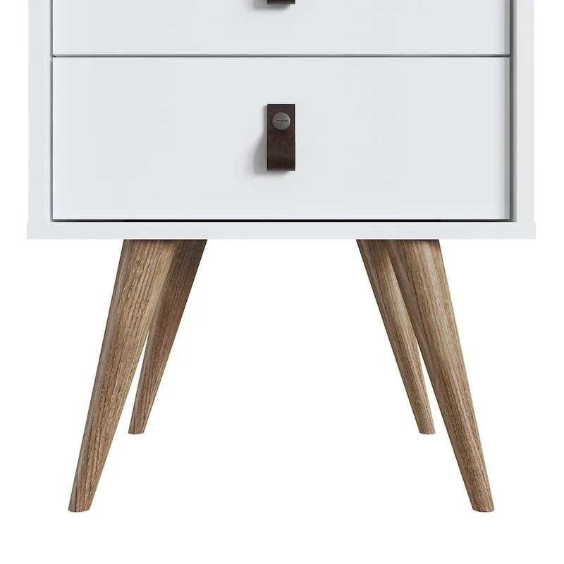 Table de chevet avec poignées en similicuir, finition blanc bleu naturel, table d'appoint de chambre