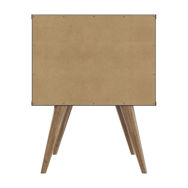 Table de chevet avec poignées en similicuir, finition blanc bleu naturel, table d'appoint de chambre