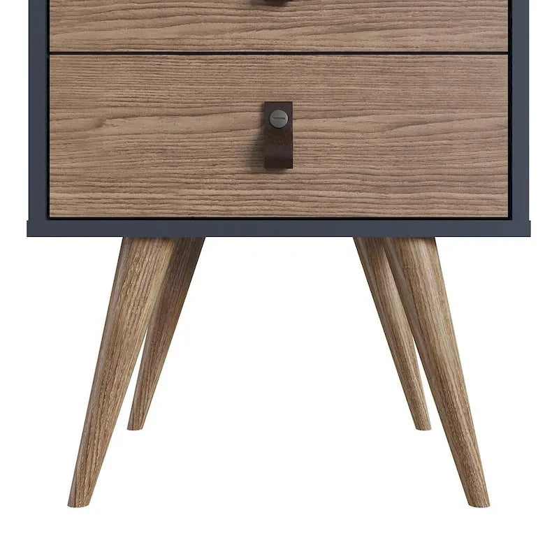 Table de chevet avec poignées en similicuir, finition blanc bleu naturel, table d'appoint de chambre