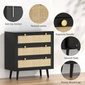 Anmytek Modern 3-Drawer Black Dresser Rattan Chest of Drawers for Bedroom
