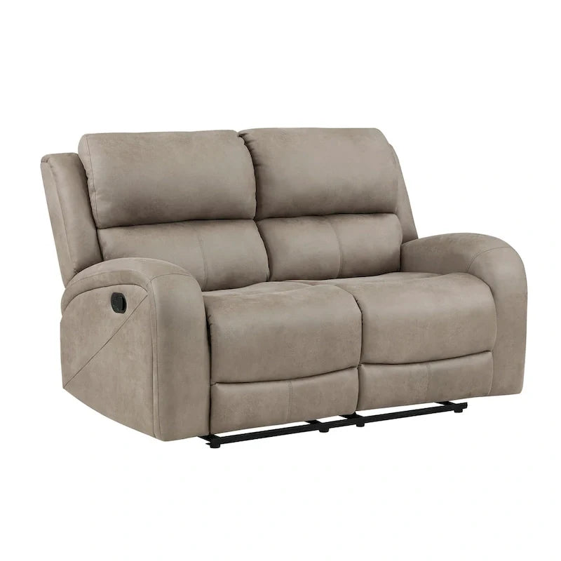 Causeuse inclinable double manuelle Patsy 62 pouces, microfibre marron capitonnée