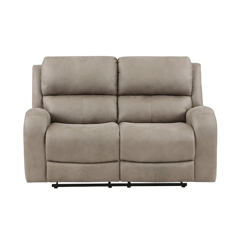 Causeuse inclinable double manuelle Patsy 62 pouces, microfibre marron capitonnée
