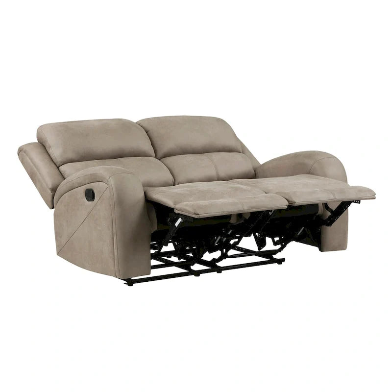 Causeuse inclinable double manuelle Patsy 62 pouces, microfibre marron capitonnée