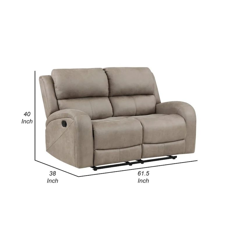 Causeuse inclinable double manuelle Patsy 62 pouces, microfibre marron capitonnée