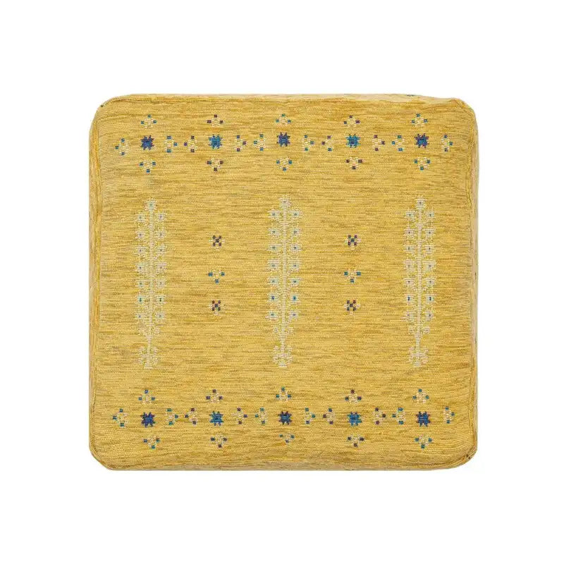 Pouf ottoman abstrait 18 pouces, jaune, coussin de sol rond