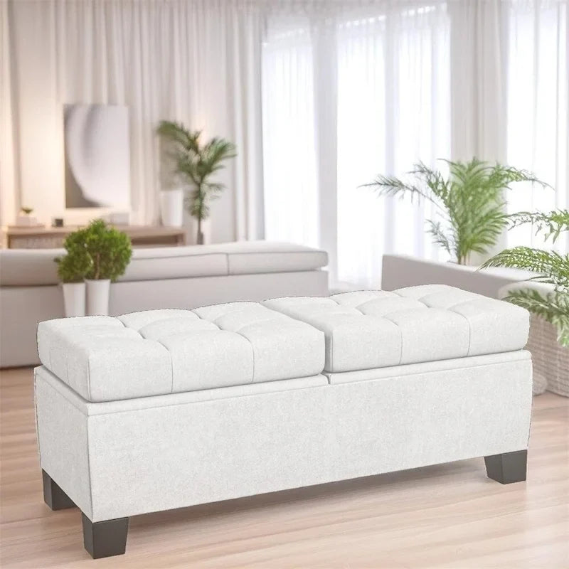 Banc Coffre de Rangement Rembourré de 117 cm avec Cadre en Acier