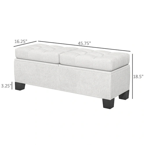 Banc Coffre de Rangement Rembourré de 117 cm avec Cadre en Acier