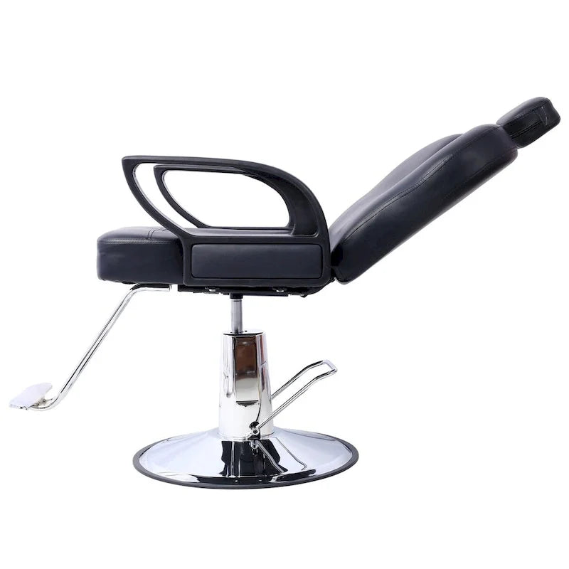 Fauteuil de barbier hydraulique robuste, Fauteuil de salon inclinable, Siège extra large, Noir et marron