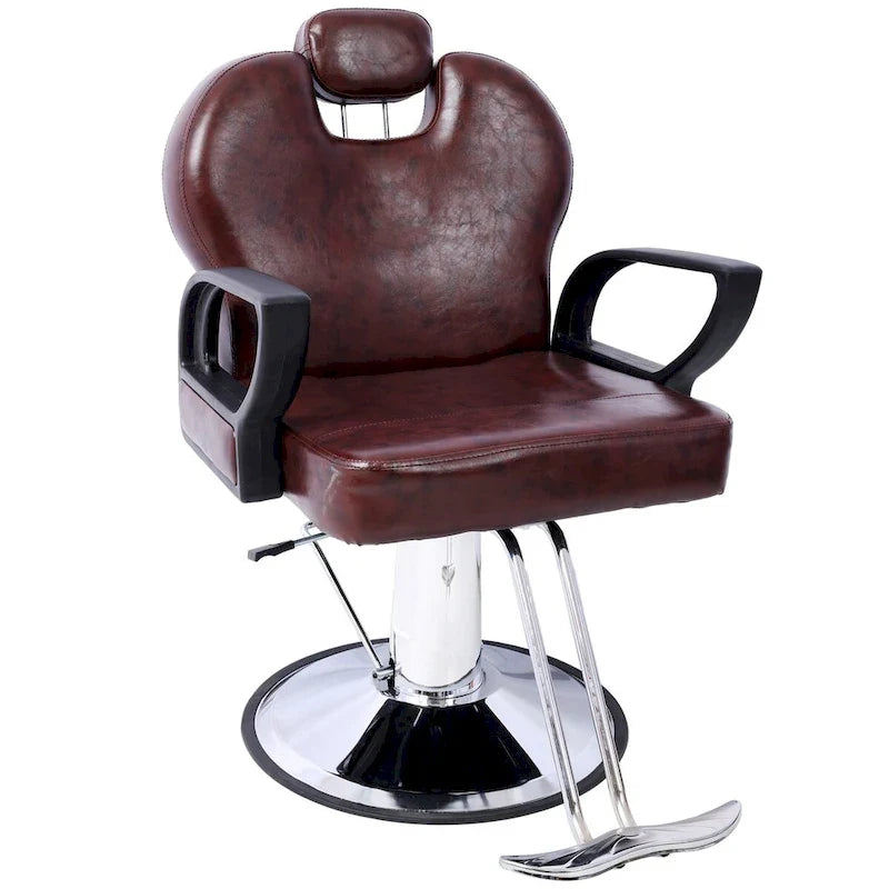 Fauteuil de barbier hydraulique robuste, Fauteuil de salon inclinable, Siège extra large, Noir et marron