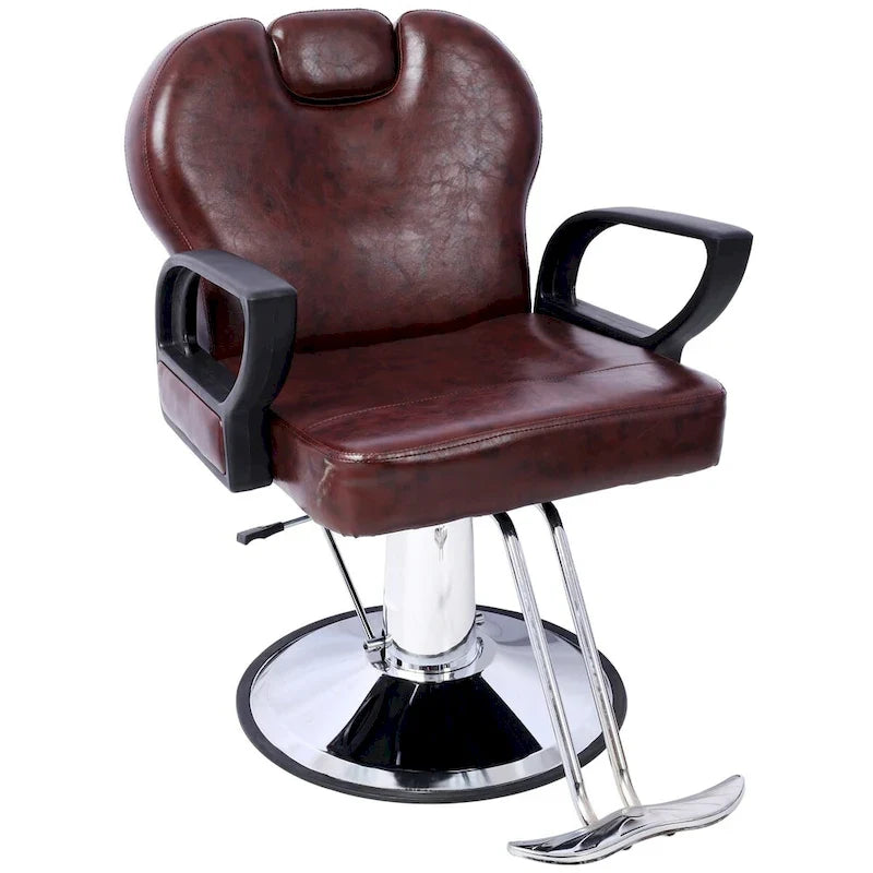 Fauteuil de barbier hydraulique robuste, Fauteuil de salon inclinable, Siège extra large, Noir et marron