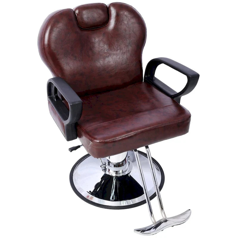 Fauteuil de barbier hydraulique robuste, Fauteuil de salon inclinable, Siège extra large, Noir et marron