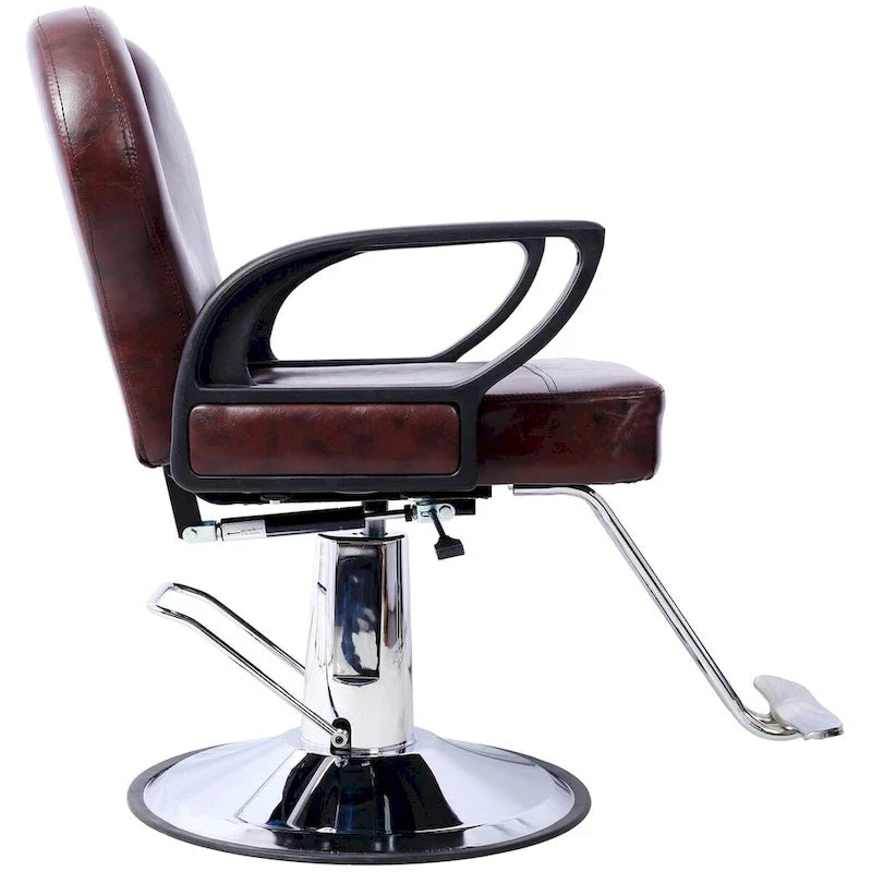 Fauteuil de barbier hydraulique robuste, Fauteuil de salon inclinable, Siège extra large, Noir et marron