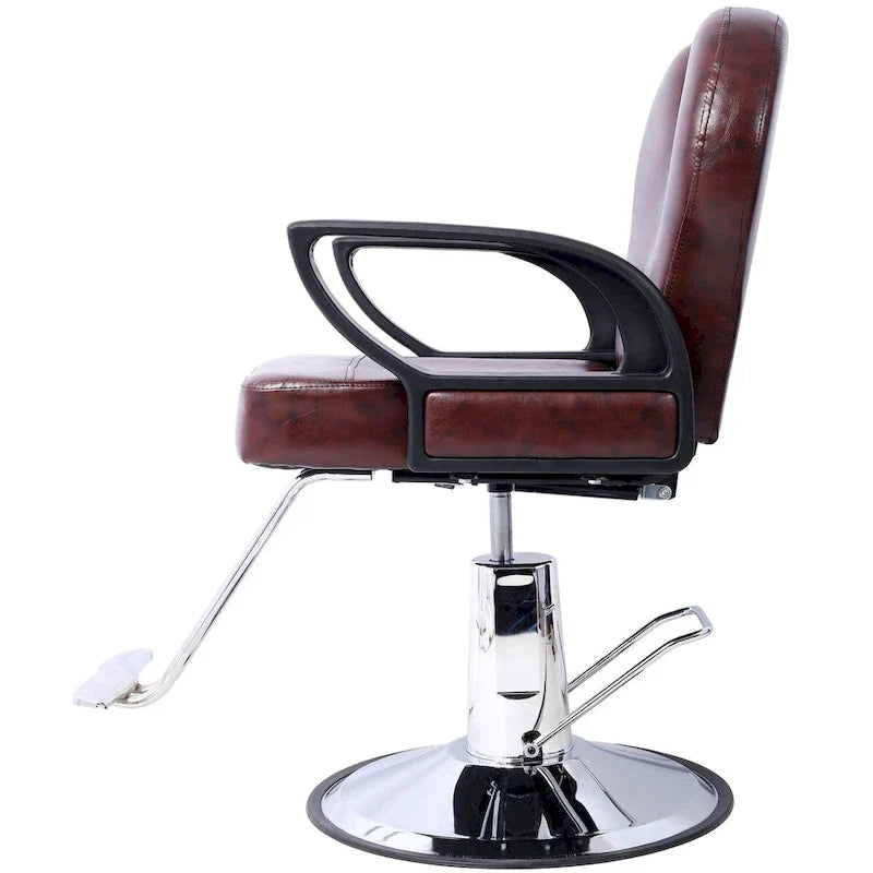 Fauteuil de barbier hydraulique robuste, Fauteuil de salon inclinable, Siège extra large, Noir et marron