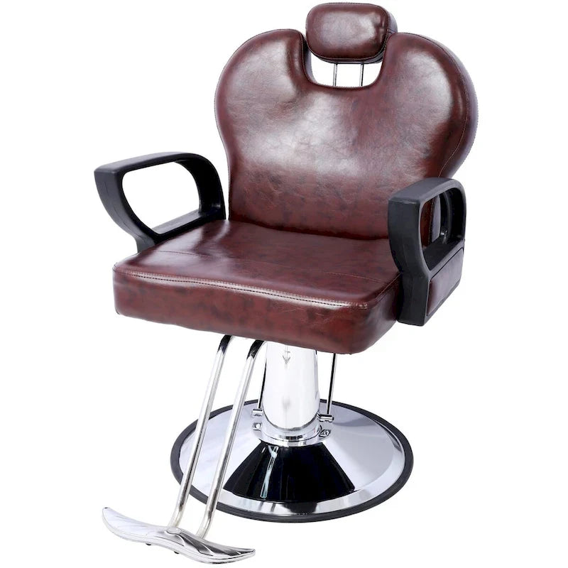 Fauteuil de barbier hydraulique robuste, Fauteuil de salon inclinable, Siège extra large, Noir et marron