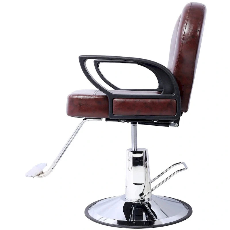 Fauteuil de barbier hydraulique robuste, Fauteuil de salon inclinable, Siège extra large, Noir et marron