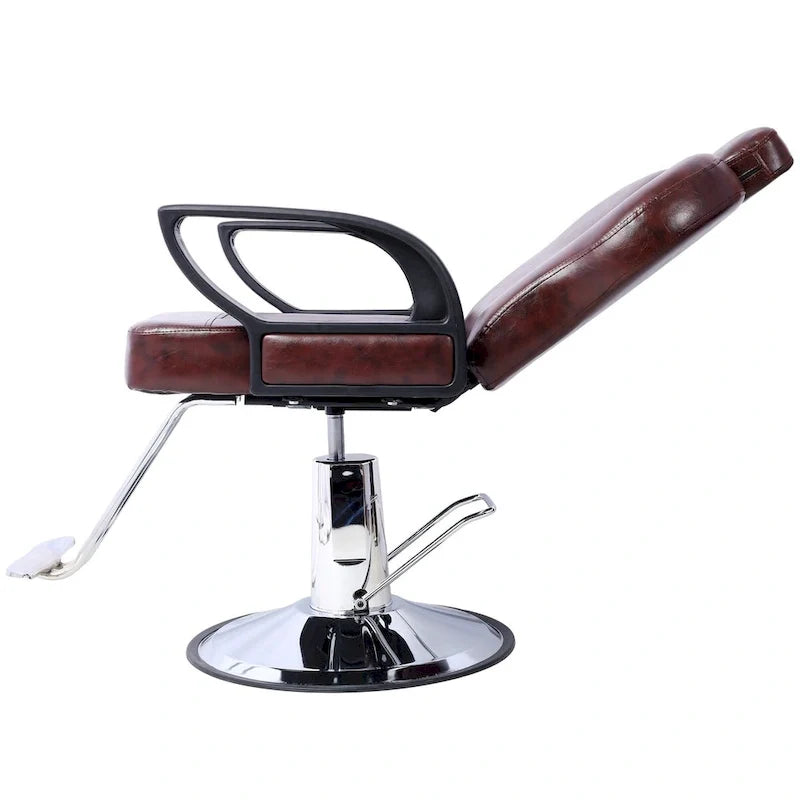 Fauteuil de barbier hydraulique robuste, Fauteuil de salon inclinable, Siège extra large, Noir et marron
