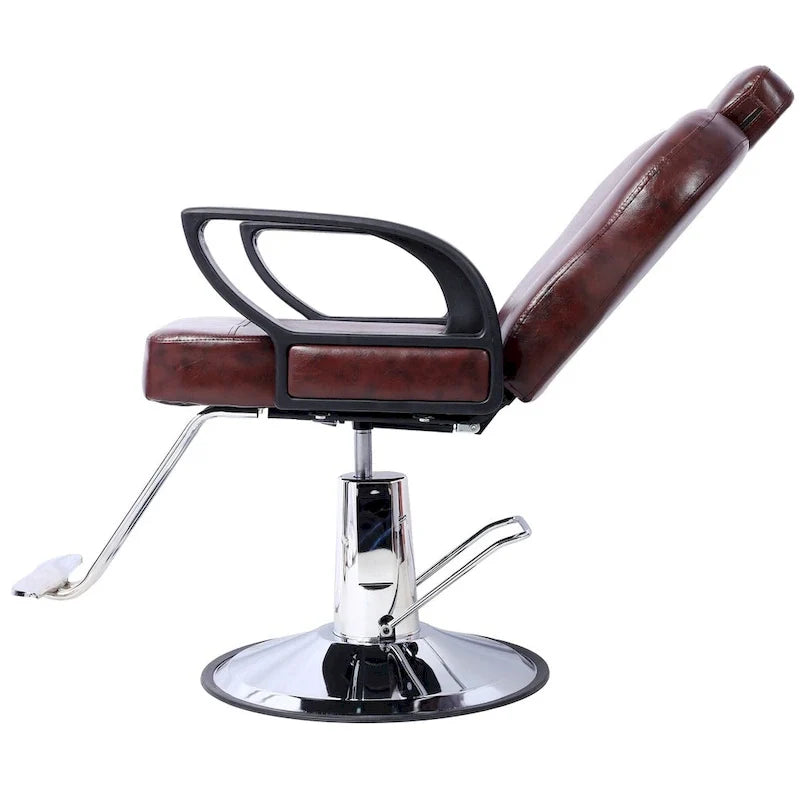 Fauteuil de barbier hydraulique robuste, Fauteuil de salon inclinable, Siège extra large, Noir et marron