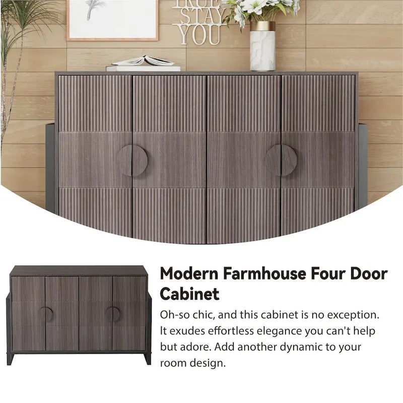 COZAYH Armoire de Rangement, Buffet Cannelé avec 4 Portes, Meuble de Rangement Style Ferme Moderne avec Étagères Réglables, Gris Lavé