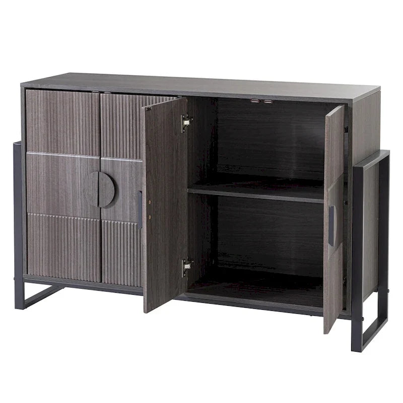 COZAYH Armoire de Rangement, Buffet Cannelé avec 4 Portes, Meuble de Rangement Style Ferme Moderne avec Étagères Réglables, Gris Lavé