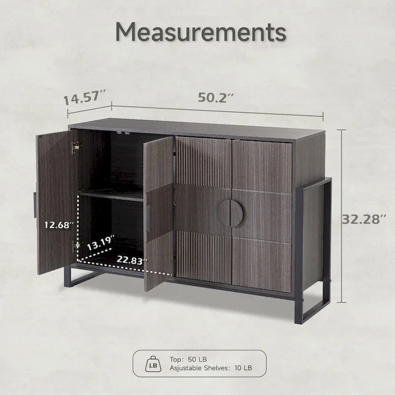 COZAYH Armoire de Rangement, Buffet Cannelé avec 4 Portes, Meuble de Rangement Style Ferme Moderne avec Étagères Réglables, Gris Lavé
