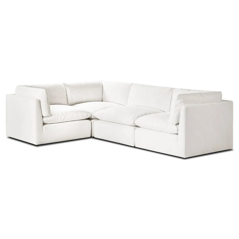 Canapé d'angle modulable 4 places en L, réversible, tissu coton blanc