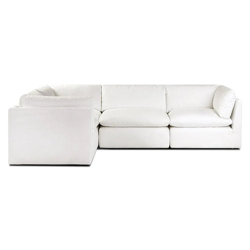 Canapé d'angle modulable 4 places en L, réversible, tissu coton blanc